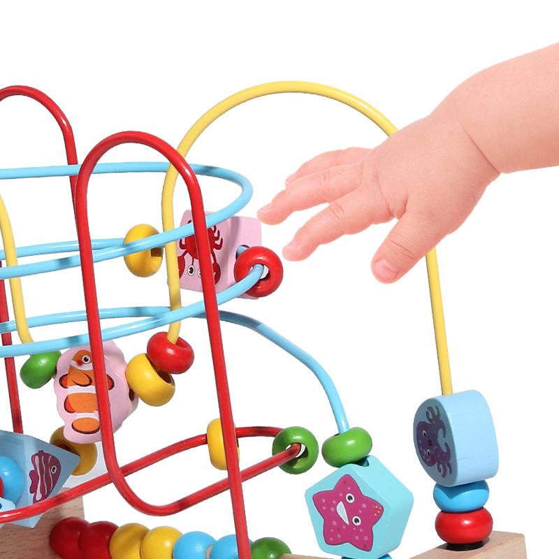 Animales de madera de dibujos animados de frutas alrededor de perlas para niños y niñas para la educación temprana de bloques de construcción para bebés mano y ojo coordinación juguetes de ejercicio