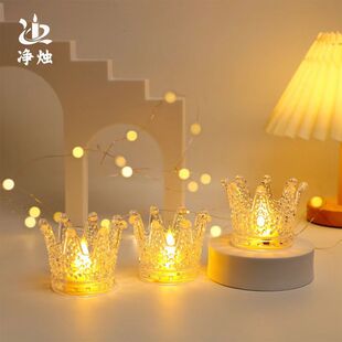 Christmas Crystal Crown Atmosphere Night Light Led Digital Candle Light Transparent Ornaments Wedding Decoration Atmosphere Light