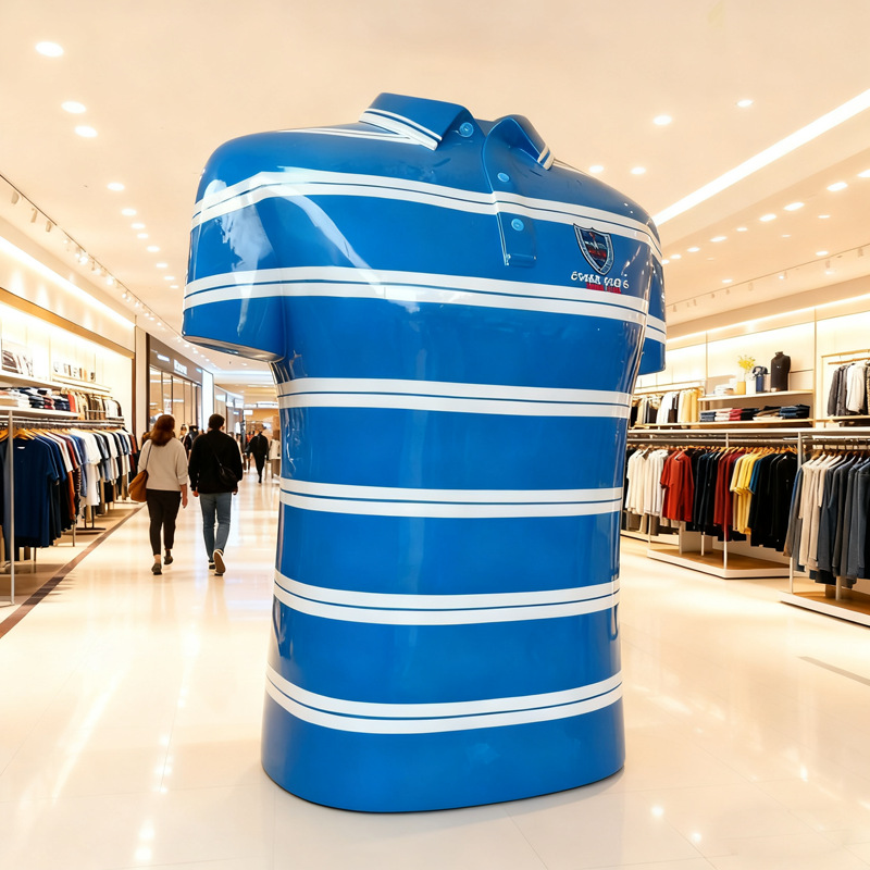大型玻璃钢蓝白条纹 POLO 衫雕塑服装展示道具商场美陈装饰定制