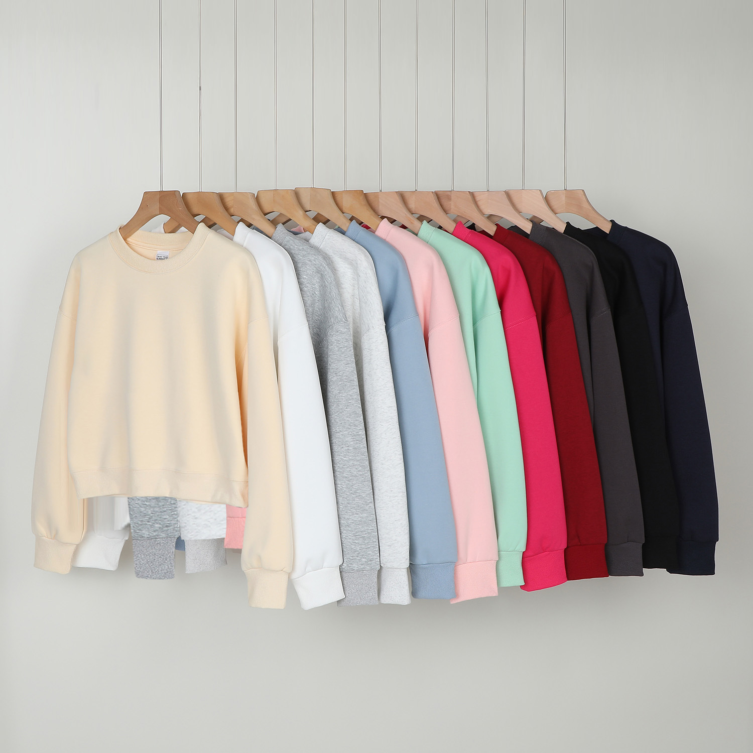 Autumn and Winter Women's Short 350g Heavy Cotton Composite Round Neck Sweatshirt Women's Loose Off-Shoulder Pullover Trendy Brand Top