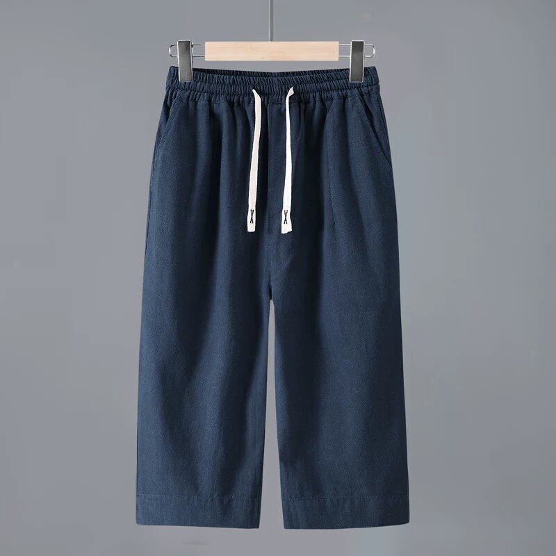 Men's Solid Color Linen Elastic Drawstring Over-The-Knee Cropped Pants, Ramie Casual Pants, Summer Breathable Cotton-Linen Fabric Mid-Length Pants Men's Solid Color Linen Elastic Drawstring Over-The-Knee Cropped Pants, Ramie Casual Pants, Summer Breathable Cotton-Linen Fabric Mid-Length Pants