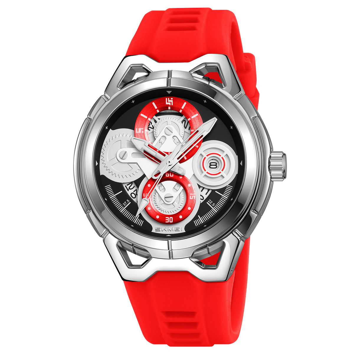 Momento de los hombres Mechanical Wind Calendar reloj de pulsera silicona correa de cuarzo nocturno impermeable reloj de cuarzo transfronterizo exclusivo para la fábrica de origen
