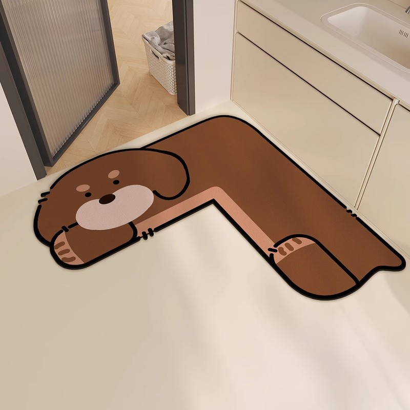 漫画バスルームフロアマット L 字型コーナー吸水速乾フットマット浴室キッチントイレドアトイレカーペット|undefined