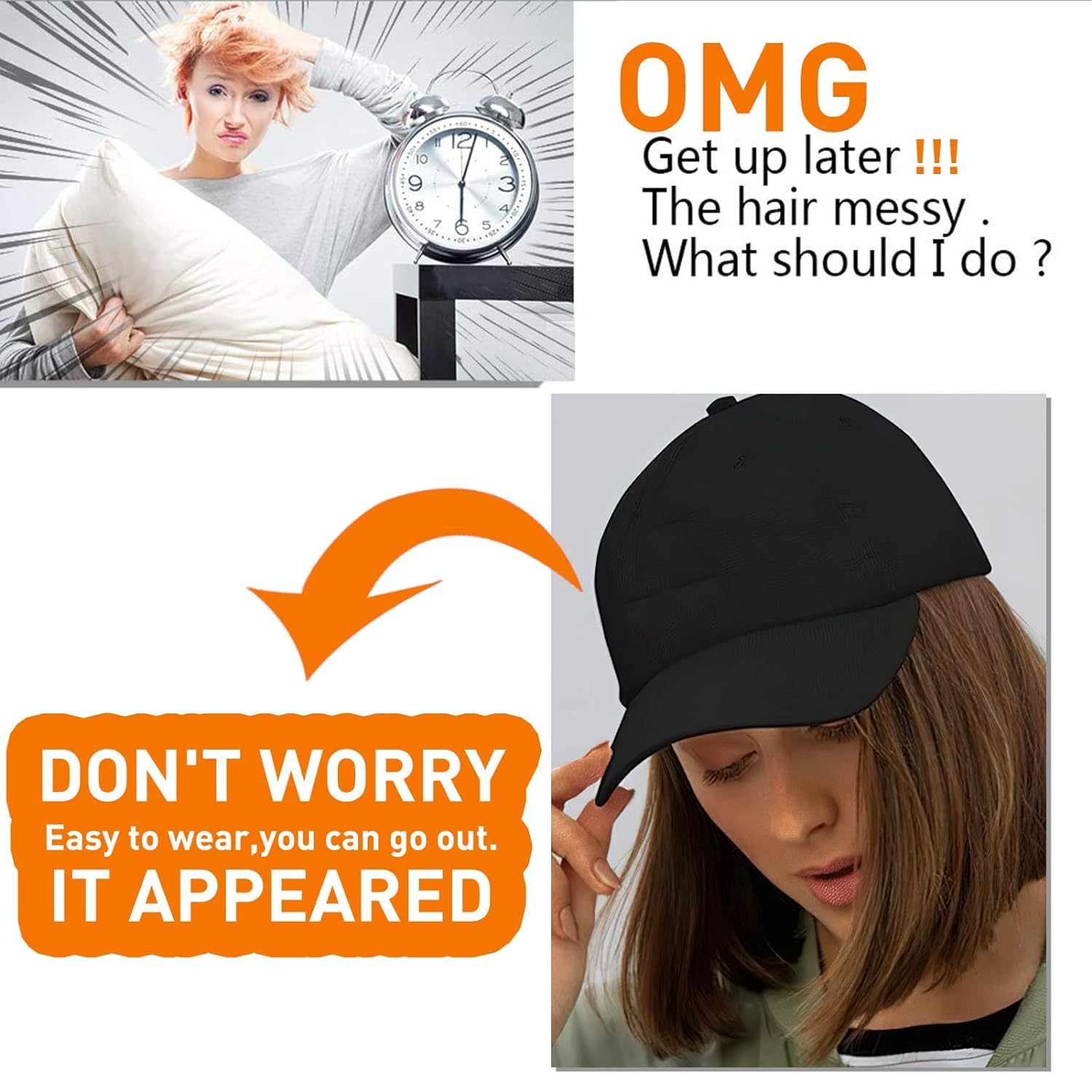 Perücke schwarz kurzer Bob glatte Perücke schwarzer Entenschnabelhut Perücke Anpassung Hut Perücke_voghion.com