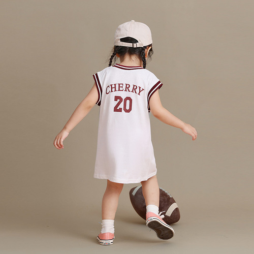 Girls' Dress Children's Tankini Dress Summer 2024 New Korean Style Baby Sports Casual Dress Sleeveless Basketball Dress