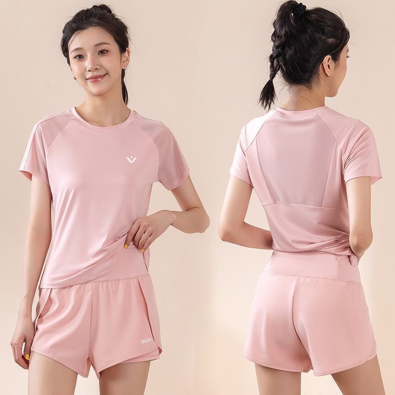 跑步套装女装运动套装女两件套显瘦短袖夏季健身服装速干衣瑜伽服|undefined