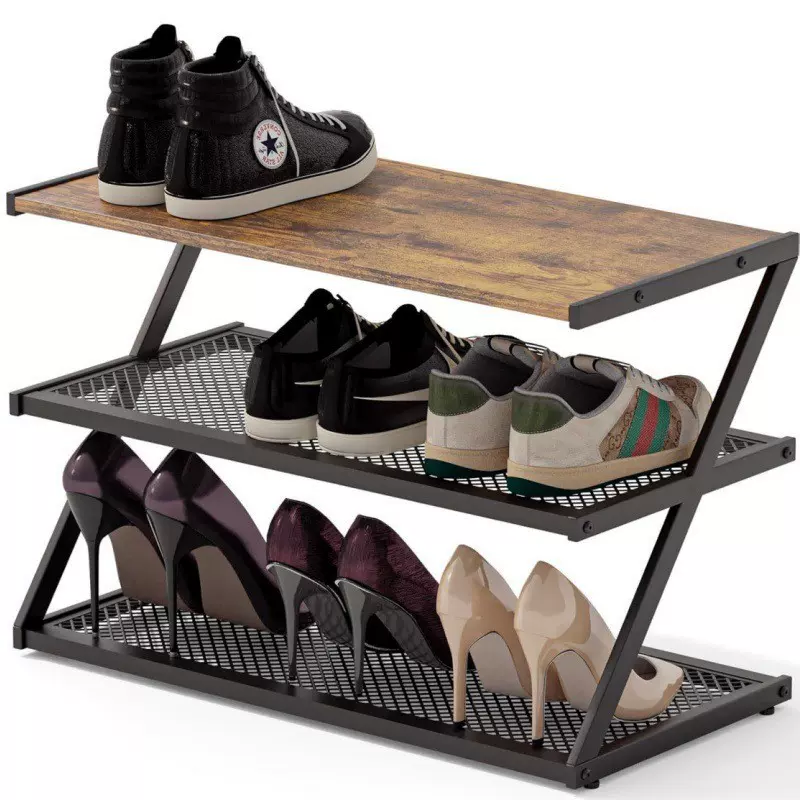 鞋架,带木质顶部和金属网架 - 走廊、客厅、壁橱和卧室的存储空间