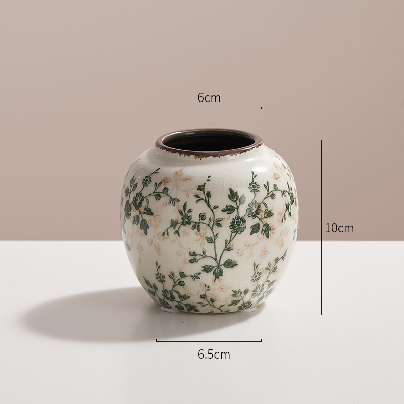 Pastoral retrógrado flor de cerámica pequeña flor de rosa verde grietas de hielo nuevo estilo chino decoración de escritorio de sala de estar estudio