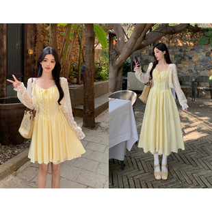 2025 spring and summer plus size women's fat sister slimming age-reducing temperament suspenders dress
