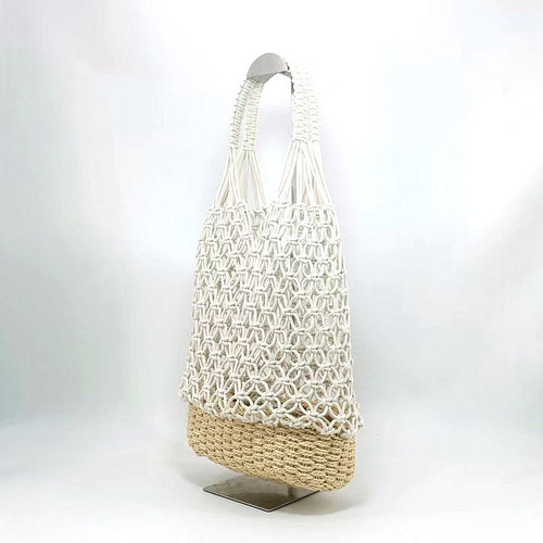 New hollow bucket hand-woven straw bag women's shoulder handbag ins style fishnet forest beach bag
