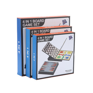 Magnetic Four-In-One Chess Portable Desktop Game Checkers Flying Chess Parent-Child Interactive Children's Educational Toy