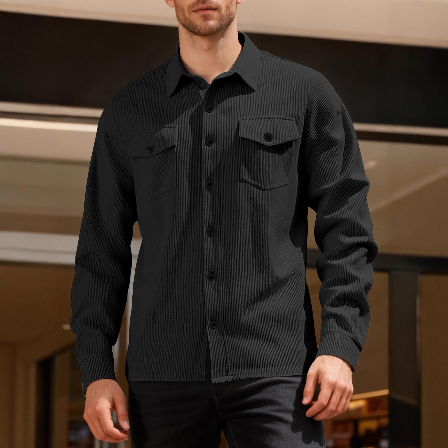 Cross-border hombre de color sólido mecha camisa de algodón hombre Europa y América camisa casual de manga larga camisa de otoño y invierno chaqueta hombre