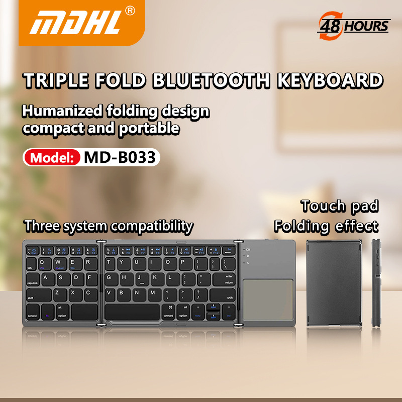 Mdhl Portable Office Foldable Keyboard for Computer and Tablet, Ultra-Thin with Touchpad, Three-System Wireless Bluetooth Keyboard