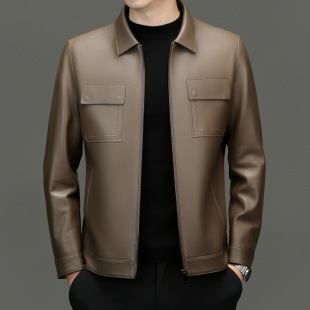 Men's Spring and Autumn New Genuine Sheepskin Lapel Leather Jacket Jacket for Young and Middle-aged Fashion Business Casual Jacket for Men