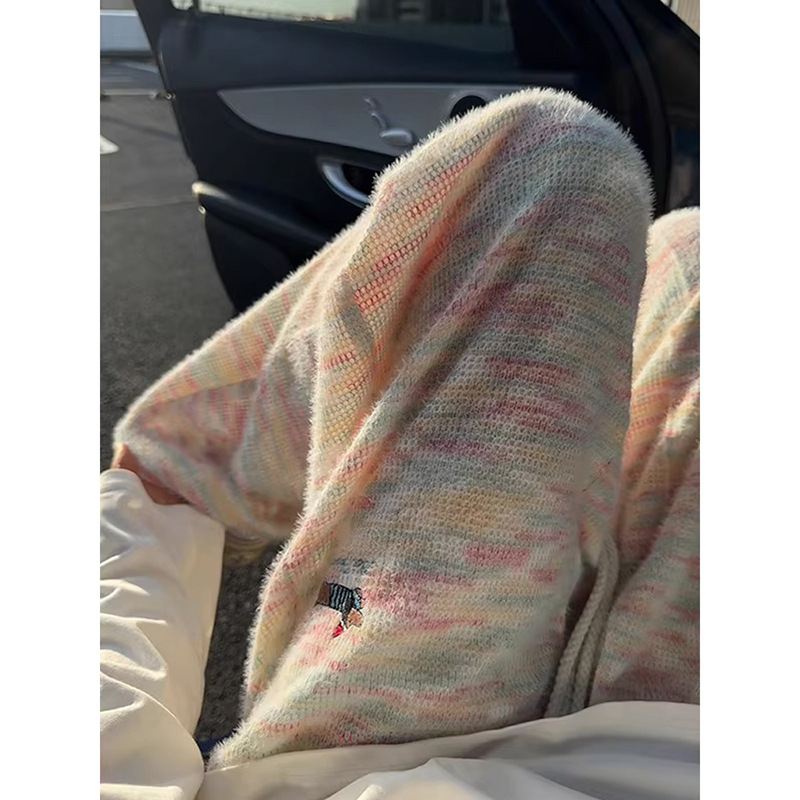 小香风彩虹糯米休闲裤男女腊肠狗刺绣美式垂感宽松慵懒风情侣裤子