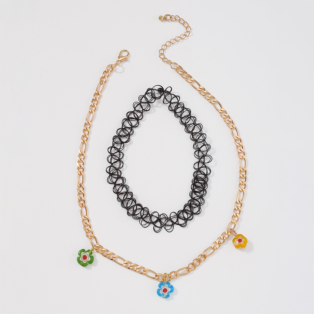 Fashion Gold Color Resin Flower Chain Multilayer Necklace