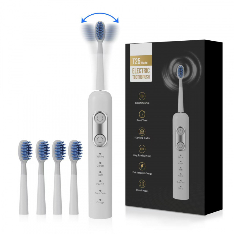 T25 Sonic Shock Electric Toothbrush 5 Brush Heads Adult Rechargeable Electric Toothbrush Cross-Border Foreign Trade Wholesale