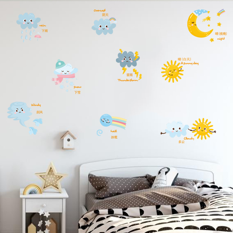 Cartoon Weather Sun Clouds Moon Dark Clouds Decorative Wall Stickers display picture 4