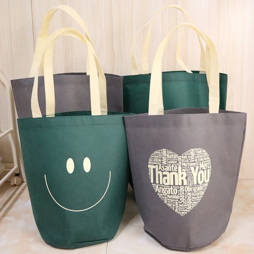 Non-woven fabric bag with round bottom, bucket bag, carry bag, add logo, clothing store, children's clothing shopping, gift packaging bag