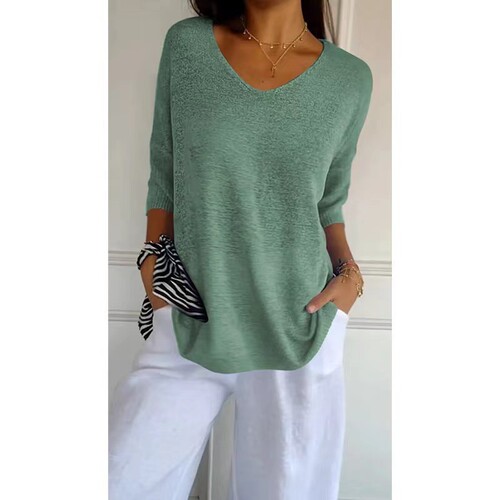 European and American knitted sweater casual sweater multi-color basic style slimming V-neck solid color knitted sweater women's base