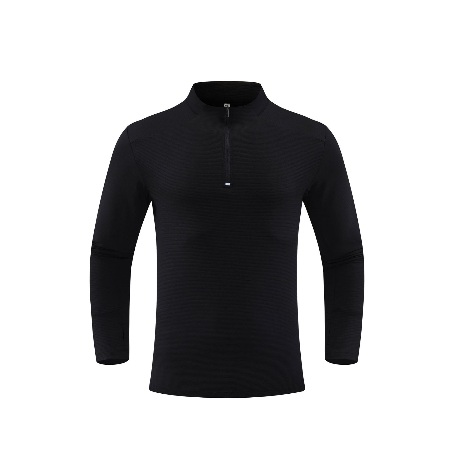 Textura de la mitad del collar deportivo de manga larga, cuello de pie, cuerpo delgado, entrenamiento de alta elasticidad, entrenamiento de base, ropa de secado rápido, camiseta para hombres