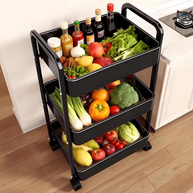 Kitchen Rack Trolley Floor-Standing Household Removable Multi-Layer Shelf Multi-Functional Fruit and Vegetable Basket Storage Rack