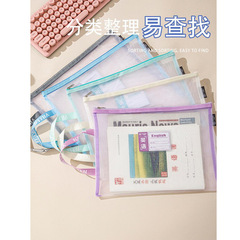 A4 Double-Layer Mesh Subject Bag Organizer Transparent Categorized File Bag with Handle Nylon Zipper Grid Bag for Primary School Students