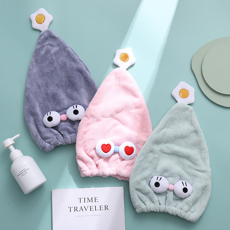 Women's hair drying cap, absorbent and quick-drying towel, coral velvet thickened turban for wiping hair, cartoon shower cap, cute hair drying towel