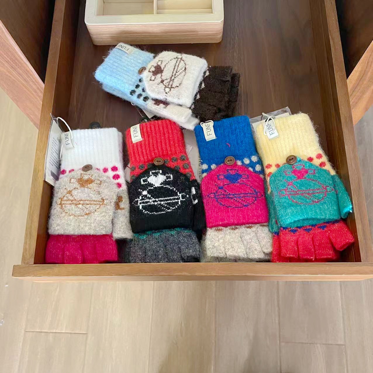 Autumn and Winter New Korean Style Half-Finger Flip-Up Dual-Purpose Warm and Cold-Proof Knitted Planet Wool Wool Gloves for Women