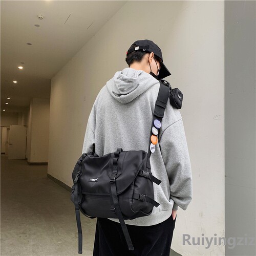 Functional-style crossbody bag for men, Japanese-style trendy brand student backpack with large capacity, women's Instagram-inspired utility bag, and couple-friendly single-shoulder bag