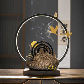 中式千里江山香炉香插禅意灯圈摆件家用客厅香薰炉防蚊防虫蚊香炉