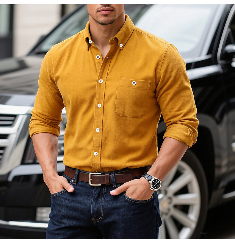 Men's Solid Color Corduroy Long-sleeve Shirt Jacket With Pockets_voghion.com