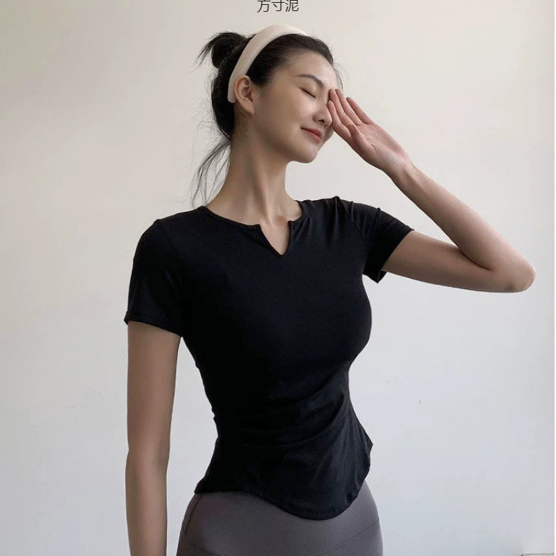 Спортивная одежда с быстрой сушкой, дышащие тонкие модные для зала йоги, с коротким рукавом, для бега, обтягивающая