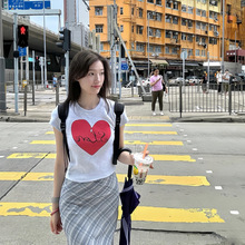 现货 纯棉爱心印花短袖T恤女2025夏韩系设计感上衣 inssmoothmo*d