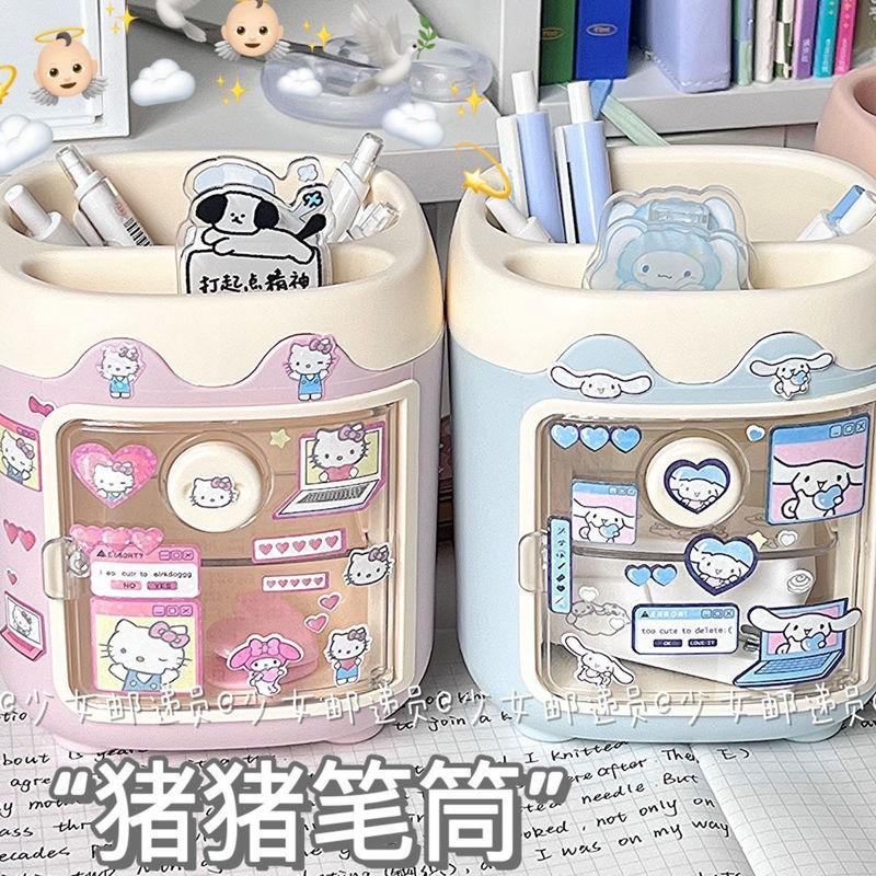 漫画クリエイティブかわいい豚ペンホルダー引き出し付きオフィス学生収納ホルダー大容量高価値収納ペンホルダー|undefined