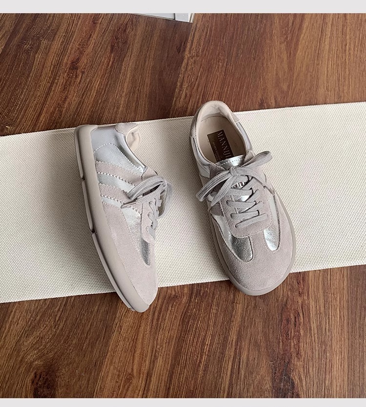 Scarpe da ginnastica tedesche retrò in pelle opaca color oro da donna, suola morbida, scarpe sportive casual, abbinate ai colori, con lacci, scarpe Forrest Gump_voghion.com