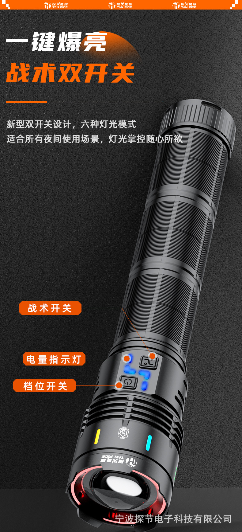 Kuaishou's Popular Aluminum Alloy Outdoor Tactical Flashlight, Strong Light, Ultra-Bright, Long-Lasting, Multi-Functional Emergency Flashlight, Cross-Border