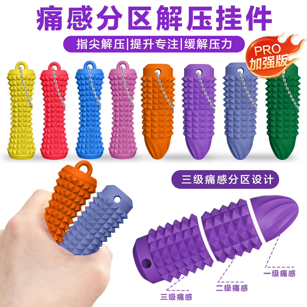 Juguetes sensoriales de silicona transfronterizos en stock, dispositivos para aliviar el dolor y el estrés, masajeadores de dedos, colgantes antiestrés, pequeños juguetes creativos