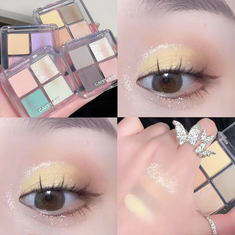 Cappuvini Sombra de ojos de cuatro colores Sombra de ojos de alto valor para principiantes, color tierra, paleta de sombras de ojos de maquillaje ligero diario