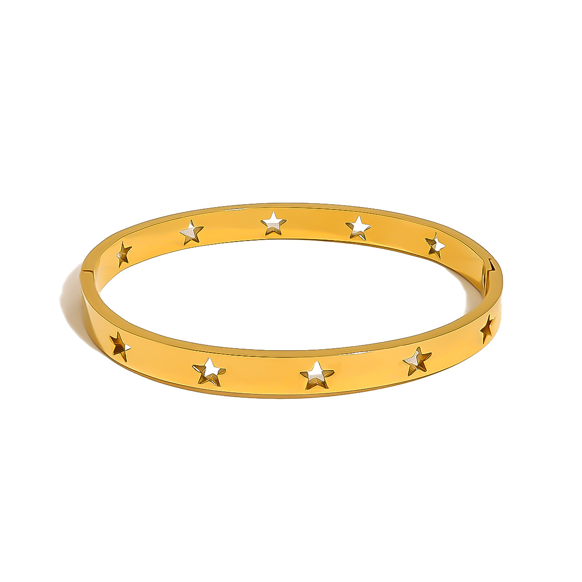 Venta caliente transfronteriza francesa de acero inoxidable hueco estrella de cinco puntas hebilla pulsera pulsera de joyería pulida a mano al por mayor 18K