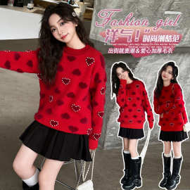 童装女童毛衣套头2025新款韩版秋冬加厚中大童长袖圆领针织衫上衣