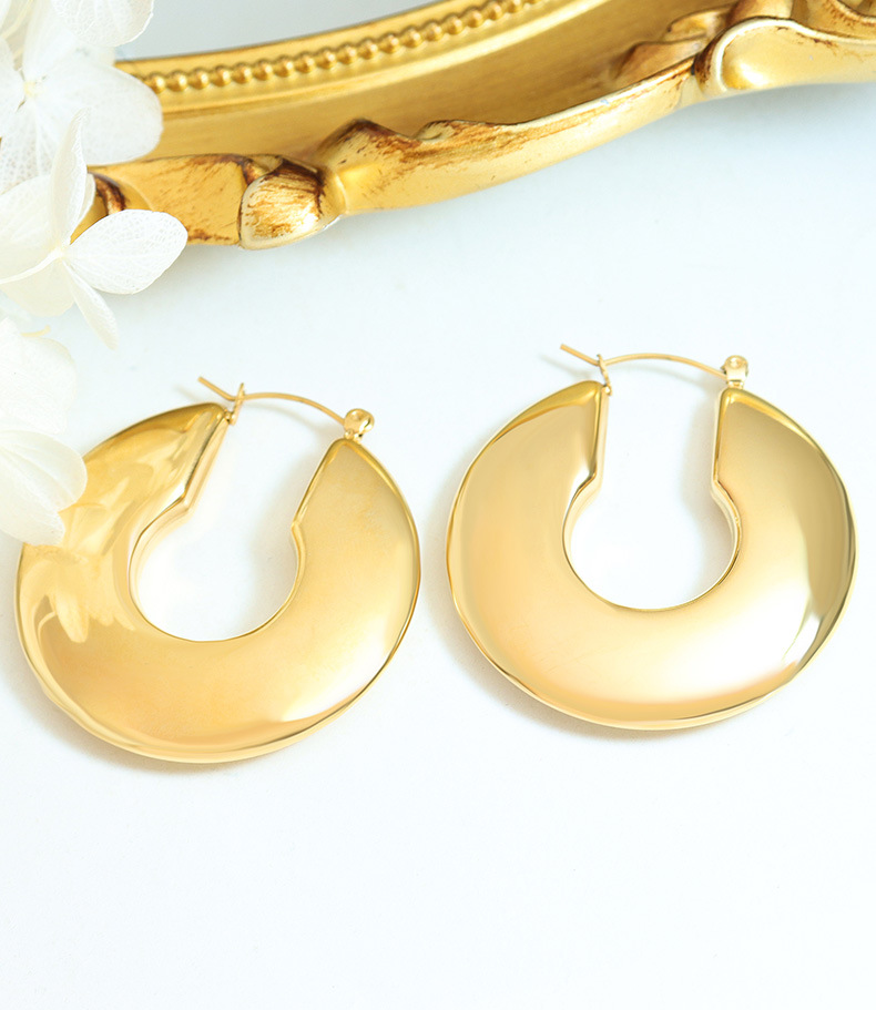 Real Gold Plated Plating Material Hoop Earrings Classification PVD Coated Real Gold Plated U Shape Titanium Steel Simple Style Waterproof Non Tarnish Hoop Earrings