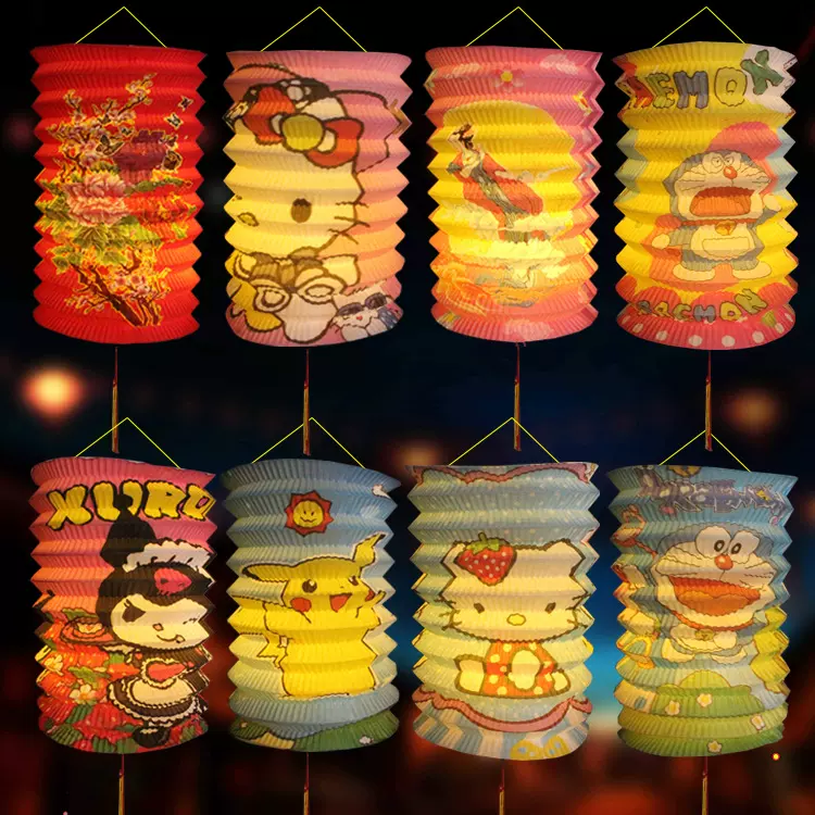 中秋节纸灯笼春节儿童手提发光卡通风琴元旦挂饰装饰折叠传统古风