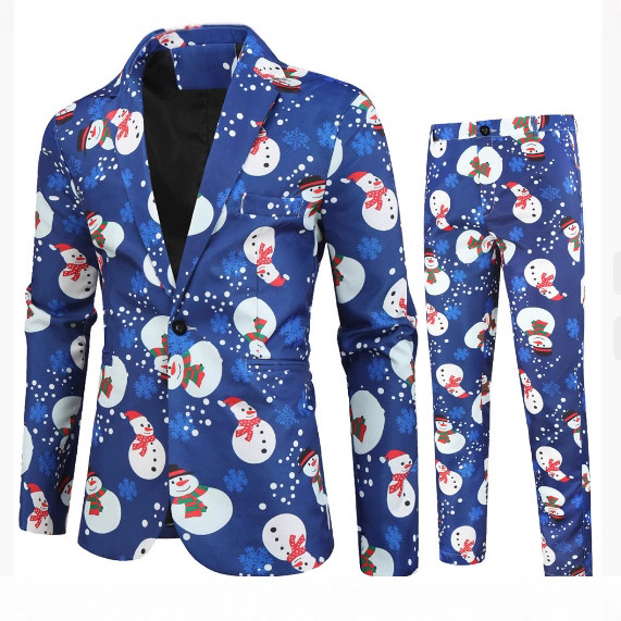 New Foreign Trade Men's Casual Three-Piece Suit Christmas Print Suit European Size Halloween Dress Suit