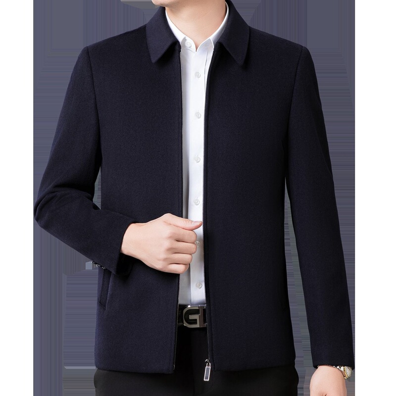 High-end brand wool jacket for men, thick spring and autumn style, suitable for middle-aged men, business casual, wrinkle-free, with a turn-down collar High-end brand wool jacket for men, thick spring and autumn style, suitable for middle-aged men, business casual, wrinkle-free, with a turn-down collar