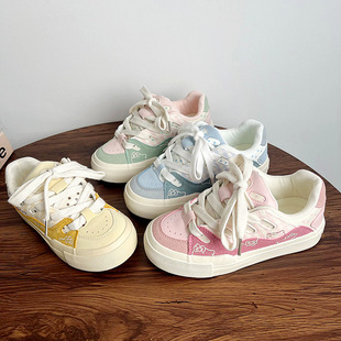 Spring Chic All-match Canvas Shoes Women's Cute Cat Board Shoes 2025 Thick-soled Student White Shoes Casual Bread Shoes