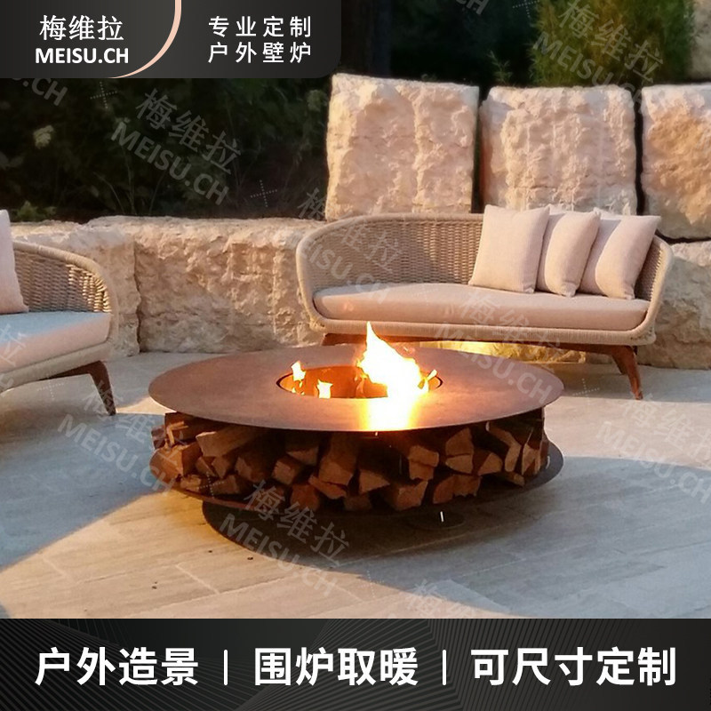 Outdoor Fireplace for Guesthouses, Real Firewood-Burning Courtyard Landscape Fire Table, Ambiance Heater, Decorative Ornament