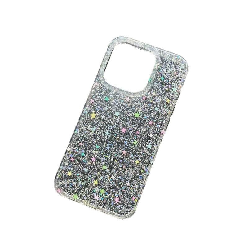Lámina de plata de doble capa, estrellas de colores finas y destellos para iPhone 16promax funda para teléfono móvil 15 Apple 14 nuevo estilo 13 mujer