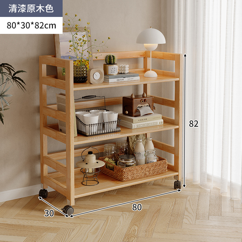Estantes de madera sólida de color nuez, carro de piso, sofá de la sala de estar, estantes de almacenamiento móviles para dormitorios multicapa image 19