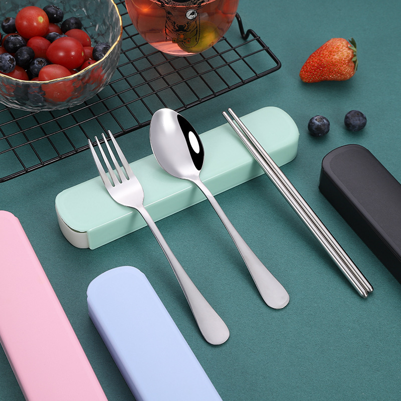 304 Stainless Steel Tableware Three-Piece Set Portable Box Chopsticks Spoon Fork Student Office Worker Travel Gift Set 304 Stainless Steel Tableware Three-Piece Set Portable Box Chopsticks Spoon Fork Student Office Worker Travel Gift Set